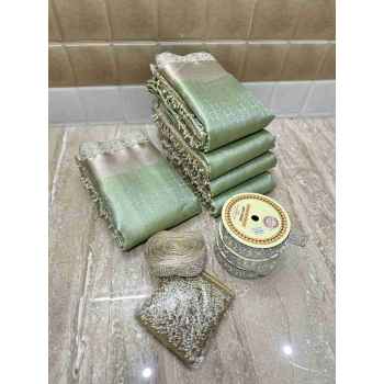 Light Pista Green lace work silk Light Pista Green lace work silk