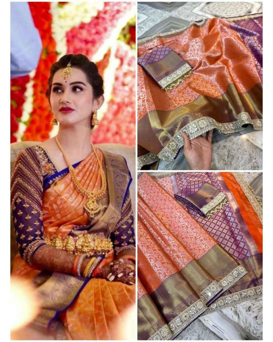 Orange mix metallic gold lace work Orange mix metallic gold lace work