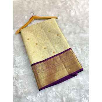 Cream colour stone work banarasi tissue Cream colour stone work banarasi tissue