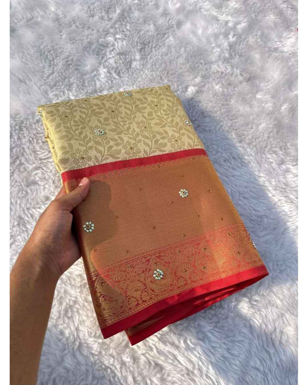 Light cream stone work banarasi tissue 