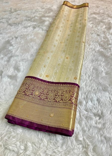 Premium Cream colour stone work sarees