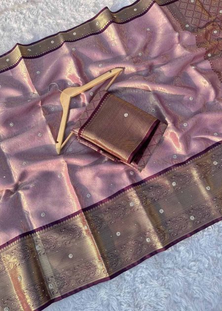 Premium lavender colour stone work sarees