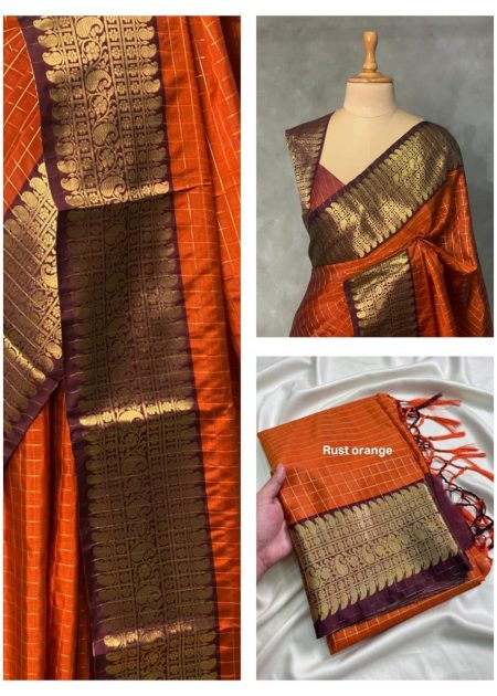 Small mango border Rust orange silk