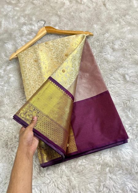 Premium cream colour stone work sarees